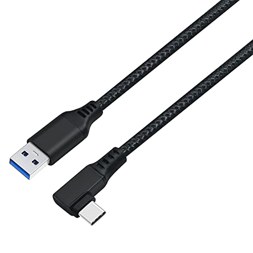 DTech 3 m USB A auf USB C 3.0 Kabel Nylon geflochten 90 Grad 20 V 3 A Schnellladung Datenübertragung 5 Gbit/s High Speed für PC VR Headset Spiel (schwarz)