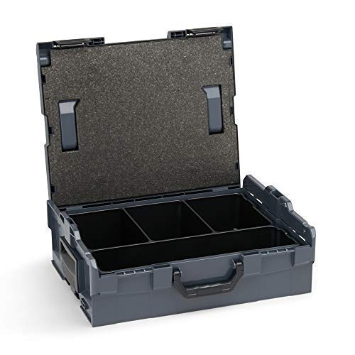 Werkzeugkoffer leer Kunststoff | L BOX 136 (anthrazit) inkl. Kleinteileeinsatz 4-fach | Sortimentskasten Kunststoff klappbar | Idealer Werkzeugkasten