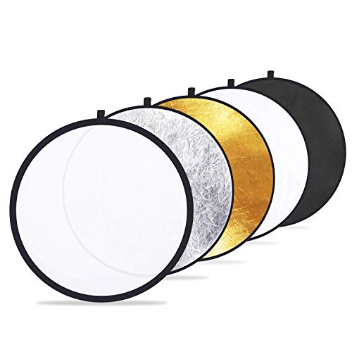 Etekcity 60 cm 5-in-1 Reflektor für Fotografie, mehrere Scheiben, faltbar, mit Tasche, transparent, Silber, Gold, Weiß und Schwarz