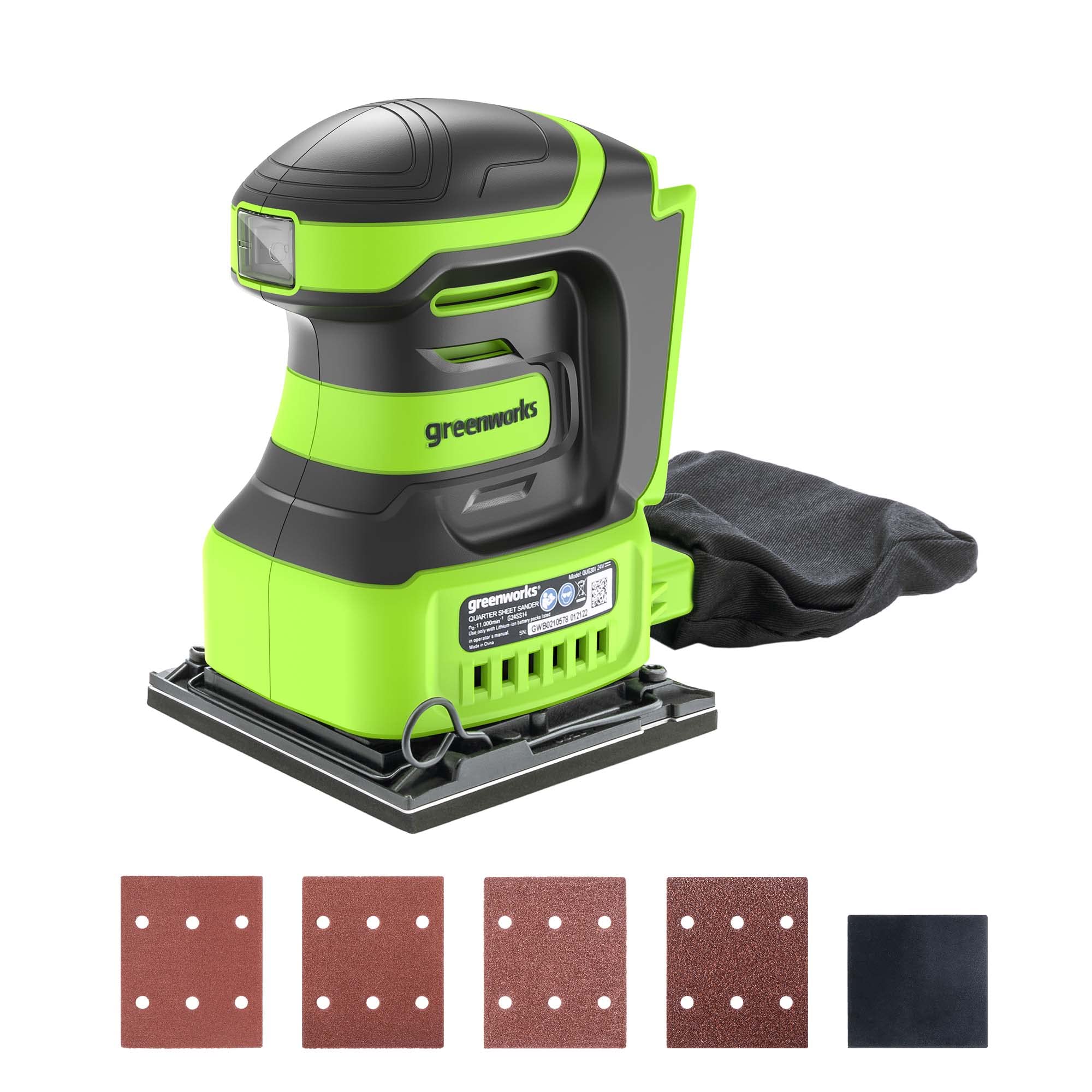 Greenworks G24SS14 Akku Schleifmaschine, 11000 U/min, OHNE 24V Akku und Ladegerät, 3 Jahre Garantie, Green, Grey, Black