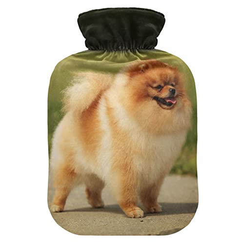 YOUJUNER Wärmflasche mit süßem Zwergspitz-Hundebezug 2 Liter großer Wärmbeutel warmer Komfort Handfüße wärmer