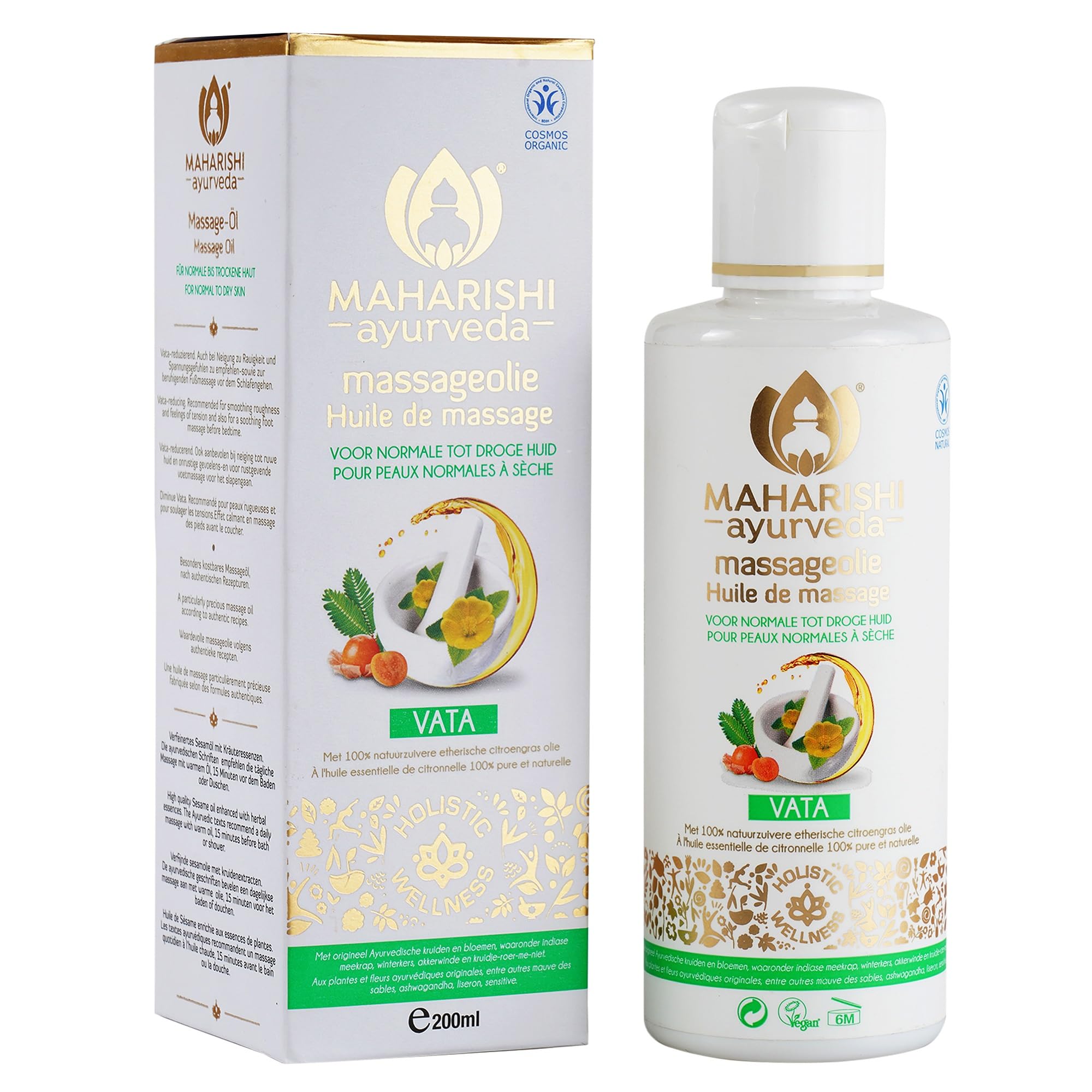 Maharishi Ayurveda Vata Massageöl | für die morgendliche Ganzkörpermassage | kontrollierte Naturkosmetik | 100% natürlich | 200 ml | 1er Pack
