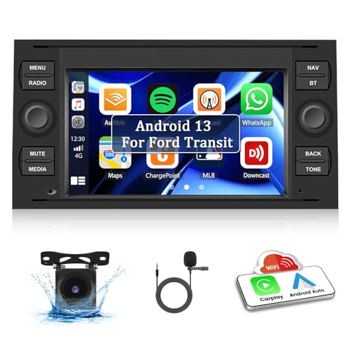 Apple Carplay Android 13 Autoradio für Ford Focus/C-Max/S-Max/Galaxy/Fusion/Transit Connect mit Android Auto, 7 Zoll Touchscreen Radio mit Mirrorlink BT WiFi GPS FM/RDS EQ SWC+Rückfahrkamera & Mic
