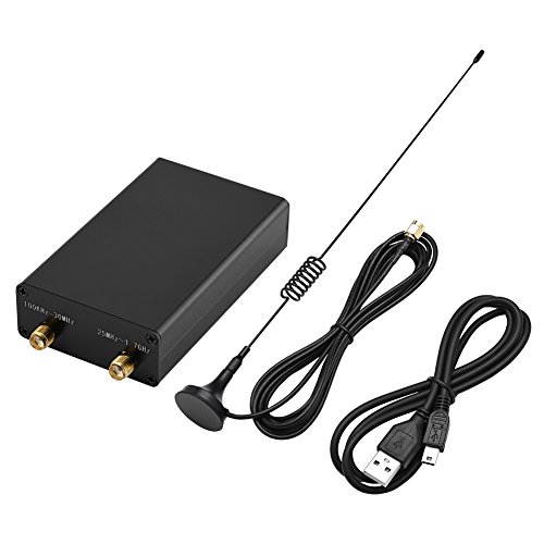 Richer-R USB-Tuner, Tuner-Empfänger 100 kHz-1,7 GHz Vollband Radio HF FM AM cm RTL-SDR Empfänger mit Antenne,USB Dongle Stick TV Tuner Reciever Schwarz