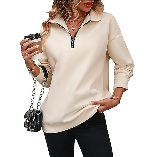 WENNEWU Damen Übergroß Halbzip Pullover Langarm Sweatshirt Viertel Zip Hoodie Pullover,# 8,S
