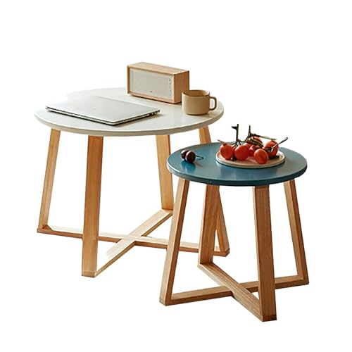 GJ Couchtisch-Nachttisch aus Holz, 1 Set, runder Kleiner Sofa-Beistelltisch, Moderne Wohnkombination, Kleiner Tisch, einfache Montage (Color : A+B)