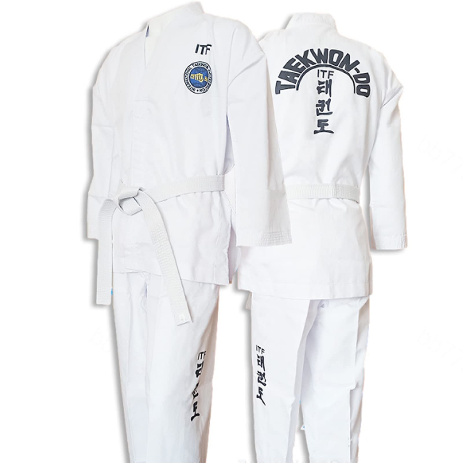 ITF Taekwondo Uniform Kinder Erwachsene Gestreifter Stoff Karate Gi Judo Anzug für Wettkampf und Training,White-120