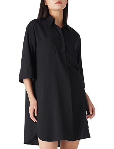 Amazon Brand - find. Lässiges Damen-Blusenkleid in Übergröße mit V-Ausschnitt und 3/4-Arm lose Lange Bluse Top Schwarz, Size S