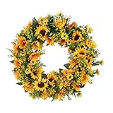 JYCRA Sonnenblumenkranz, künstlicher Sonnenblumenkranz, Sommerherbst, handgefertigt, Türkranz für Zuhause, Garten, Hochzeit, Party, Dekoration (Durchmesser 40 cm)