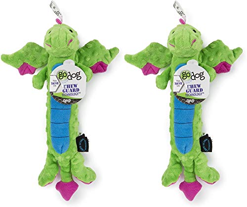 goDog Dragons Skinny Hundespielzeug, groß, grün, mit Kauschutz-Technologie, 2 Stück