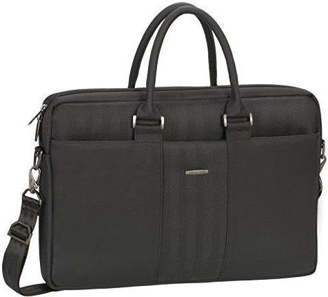 RIVACASE Tasche für Laptops bis 15.6" - Hochwertige Notebooktasche mit verstärkten Seiten und einzigartiger Metallverzierung - Schwarz