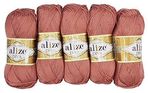 Alize 5 x 100g Diva Batik Wolle, 500 Gramm merzerisierte Strickwolle Acrylwolle