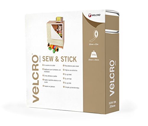 VELCRO - Sew and Stick on Tape 20 mm x 25 Meter weiß - Klettband zum Aufnähen & zum Aufkleben Haft und Flauschteil (BxL) 20mmx 25 Meter weiβ