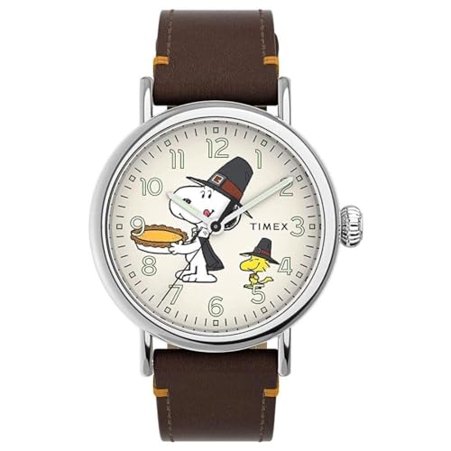 Timex Standard Peanuts Snoopy Woodstock Pilger Thanksgiving Uhr TW2V60100, beige