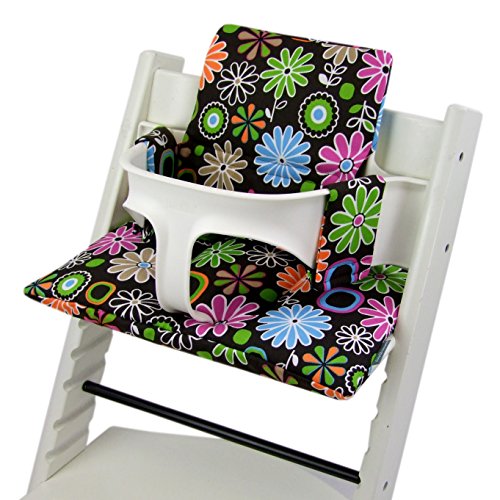 BAMBINIWELT Ersatzbezug Bezug Sitzkissen Kissen-Set Sitzverkleinerer kompatibel mit STOKKE Tripp Trapp für Hochstuhl-Kinderstuhl DESIGN (braun bunte Blumen)