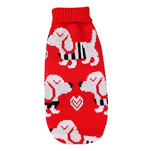 Winter Cartoon Dog Clothes Sweater Warm Christmas Pet Sweaters for Small Dogs Pet Clothing Pet Cartoon Dog Printed Antlers Pullover Sweater Puppy Apparel 6 Sizes Pet Clothes for Small Dogs (Red, M) (
