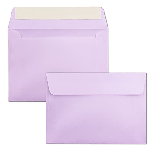 100x Briefumschläge Lila - DIN C6 Format 11,4 x 16,2 cm - Haftklebung - Kuverts ohne Fenster - Weihnachten, Grußkarten & Einladungen - Für A6 & A4 Papier