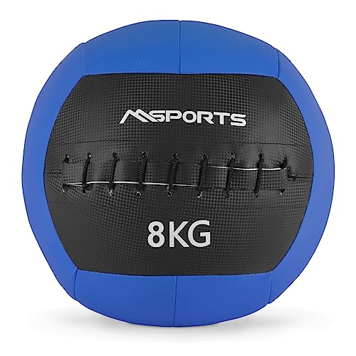 MSPORTS Wall-Ball Premium Gewichtsball 2-10 kg Medizinball (8 kg - Blau)