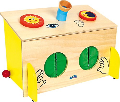 small foot 6989 Fühl-Box aus Holz, Sinnesspiel schult spielerisch den Tast- Hör- und Sehsinn, ab 3 Jahren