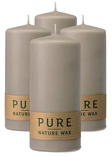 Hyoola Pure Natürliche Stumpenkerzen - Stumpen Kerzen aus 100% Natürlichem Wachs - Paraffinfrei - Ø 6 x 13 cm - Taupe Kerzen Lange Brenndauer - 4er Pack