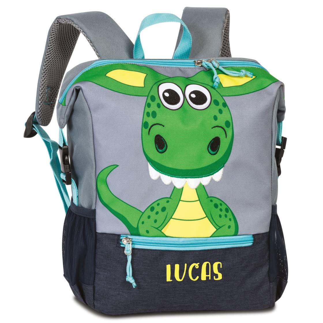 minimutz Personalisierter Kindergarten-Rucksack Dino mit Name | Kleiner Rucksack Kinder Freizeitrucksack aus recyceltem Material Tiermotiv Jungen