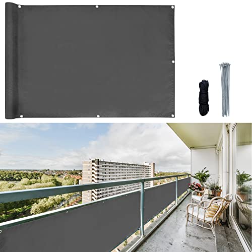 CCLIFE Balkon Sichtschutz Wind- und UV-Schutz Wetterfest 160 g/m2 mit Ösen Balkon sichtschutz Blickdicht 75 x 300cm (3 Größen & 2 Farben) für Balkongeländer Terrasse Garten