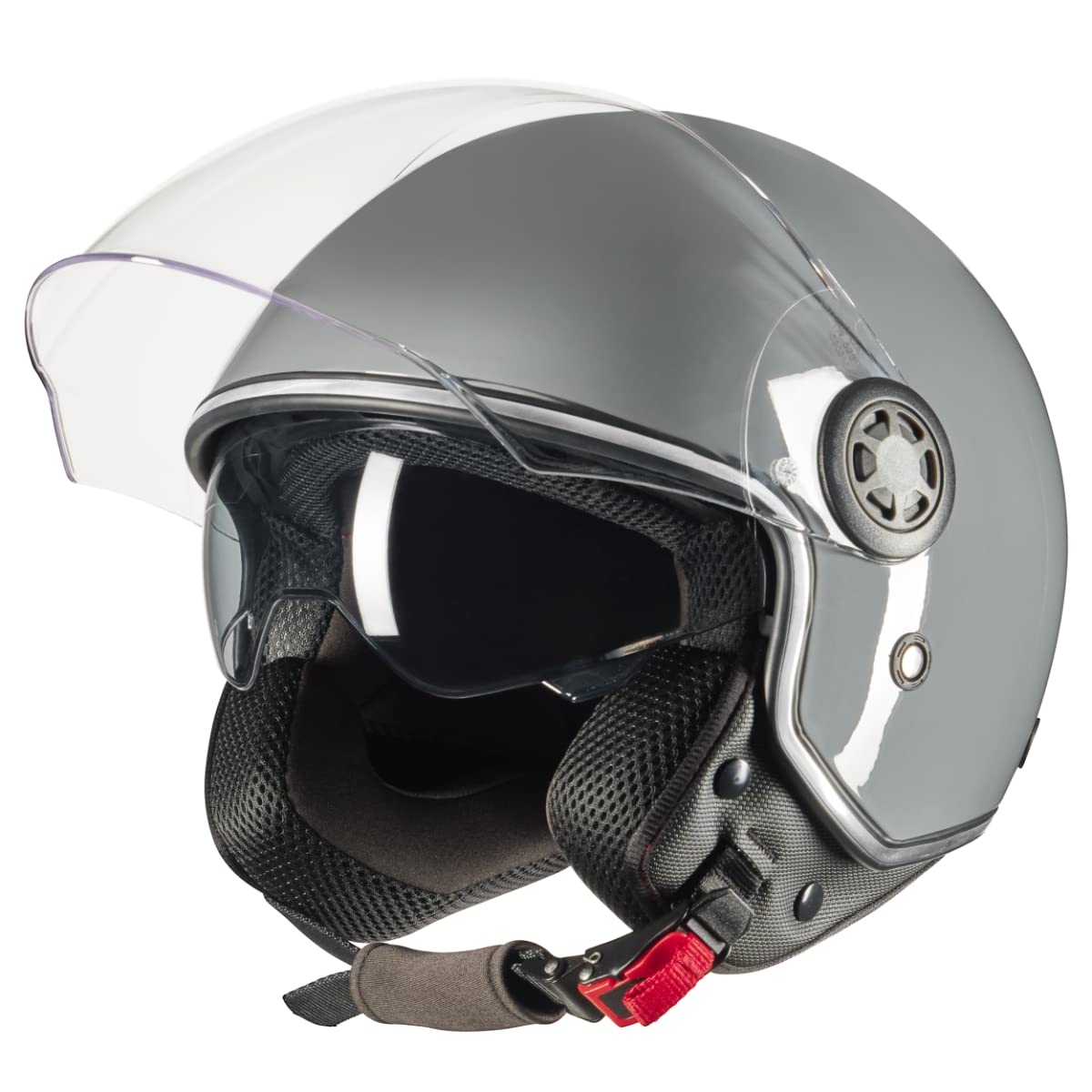 VINZ Pavia Jethelm mit Doppelvisier | Roller Helm Fashionhelm | In Gr. XS-XXL | Jet Helm mit Sonnenblende | ECE 22.06 Zertifiziert | Motorradhelm mit Visier - Grau