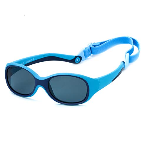 KIDDUS Sonnenbrille ULTRA FLEXIBLE für Kinder Kleinkind Mädchen Jungen. Ab 2 Jahren. Aus Gummi. Unzerbrechlich. Einstellbares und abnehmbares Band. Sicherer UV400 Sonnenfilterschutz. OUTDOOR (05 All blue)