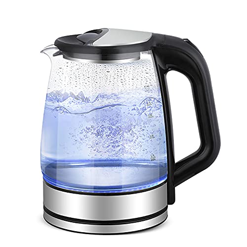 Slabo Wasserkocher Kettle Glas mit LED-Beleuchtung, 2200 Watt | 1,7 Liter, geräuschlos - schwarz | Silber