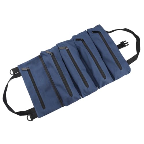 NeaxgeandX Mehrere Taschen, aufrollbare Leinentasche, Schraubenschlüssel, Schraubendreher, Schere, Tragetasche, Handwerkzeug, Organizer, multifunktional, Blau