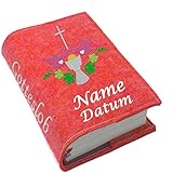 Gotteslob Gotteslobhülle Hülle Kelch pink Filz mit Namen bestickt Einband Umschlag personalisierte Gesangbuchhülle, Farbe:rot meliert