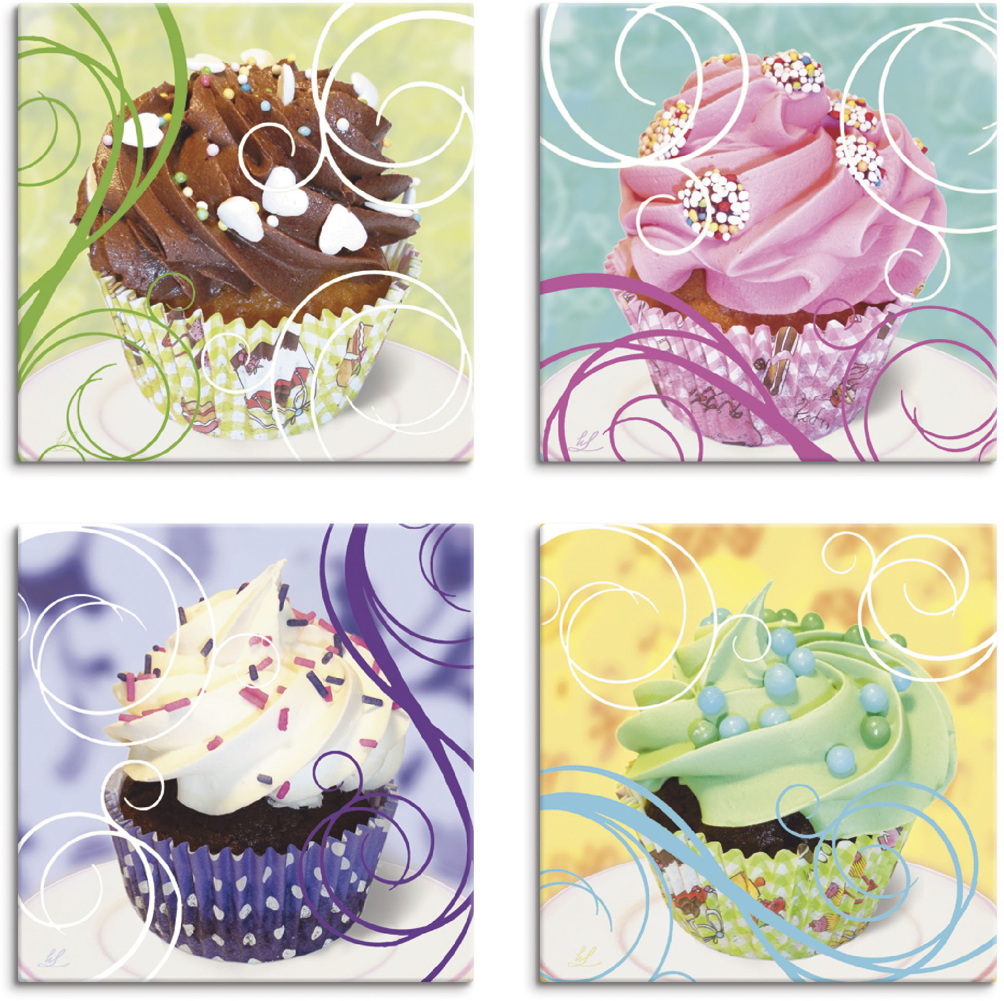 Artland Leinwandbild "Cupcakes", Süßspeisen, (4 St.)