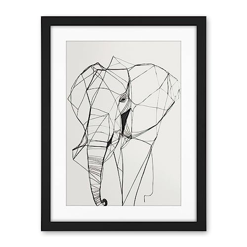 Elephant Simple Polygon Line Drawing Illustration Artwork Framed Wall Art Print 18X24 Inch