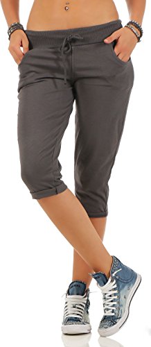 Malito - Damen Kurze Jogginghose - lässige Boyfriendhose - Sweatpants in Unifarben - Freizeithose für den Alltag 83701 OneSize (dunkelgrau)