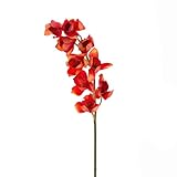 artplants.de Künstlicher Cymbidium Orchideenzweig, real Touch, rot-orange, 90cm - Künstliche Orchidee - Deko Zweig