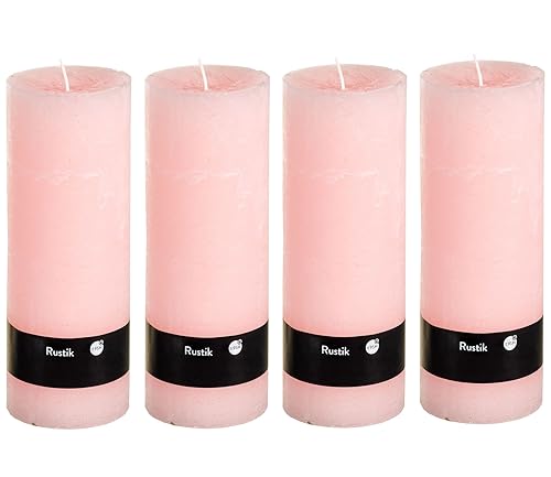Stumpenkerzen Rustic 4er Set - Stumpenkerze, Blockkerze, Kerze, Adventskranz, Advent - Kein Ruß - (7x19, Light Pink, 4)