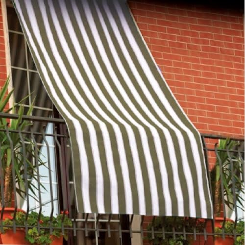 Briconess.com Sonnensegel, 145 x 250 cm, aus Baumwolle und Polyester, wasserdicht, für Balkon, Terrasse und Terrasse – Weiß und Taupe