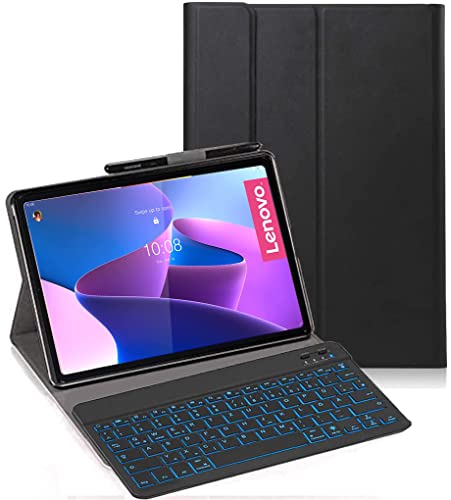 YHFZR Tastatur Hülle für Lenovo Tab P12 Pro, [Deutsches QWERTZ] Ultraslim Hülle mit 7 Farben Beleuchtung Kabellose Tastatur mit Schützhülle für Lenovo Tab P12 Pro 12,6 Zoll, Schwarz