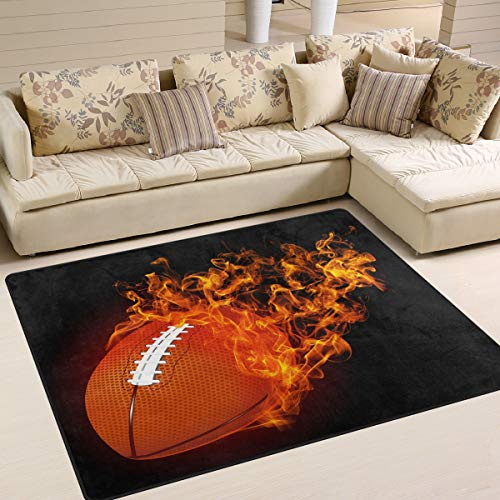 Use7 American Football in Fire Black Sport-Teppich für Wohnzimmer, Schlafzimmer, Textil, Multi, 160cm x 122cm(5.3 x 4 feet)