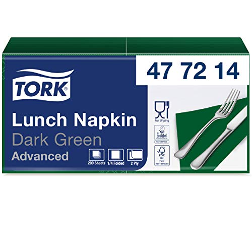 Tork 477214 Lunchservietten Dunkelgrün / 2-lagige Servietten für kleine Gerichte & Snacks / Advanced Qualität / 10 x 200 (2000) Papierservietten / 32,6 x 33 cm (B x L) / 1/4-Falz