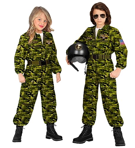 MIMIKRY Kinder-Kostüm Kampfjet Pilot Camouflage Grün Kampfflieger Piloten-Overall Jetpilot Kampfpilot Flieger Army, Größe:128-5 bis 7 Jahre