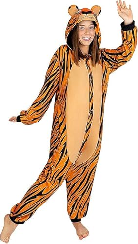 Funidelia | Tiger Onesie Kostüm für Herren und Damen ▶ Tiere, Wüste, Dschungel - Kostüme für Erwachsene & Verkleidung für Partys, Karneval & Halloween - Größe S-M - Orange
