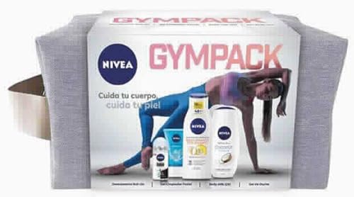 NIVEA Gympack Gym-Tasche, Set für Sie mit Roll-On Deodorant (1 x 50 ml), Körperlotion (1 x 400 ml), Gesichtsreiniger (1 x 150 ml) und Duschgel (1 x 750 ml)