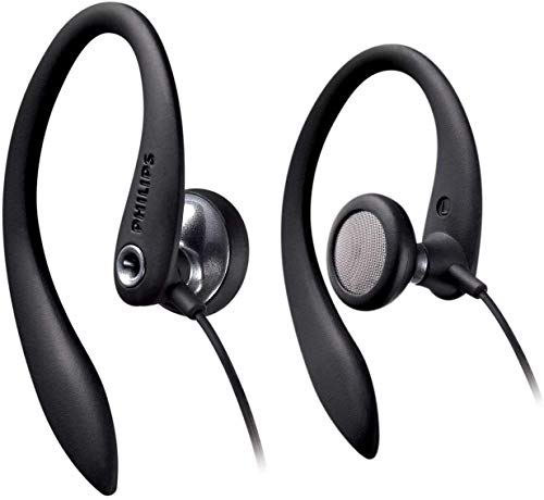Philips SHS3300BK/10 In Ear Bügel-Kopfhörer mit Kabel (Sportkopfhörer, Kraftvoller Sound, Bass-Beat-Öffnungen, Komfort-Ohrpolster, Ergonomische Ohrbügel, Asymmetrisches Kabelsystem) schwarz