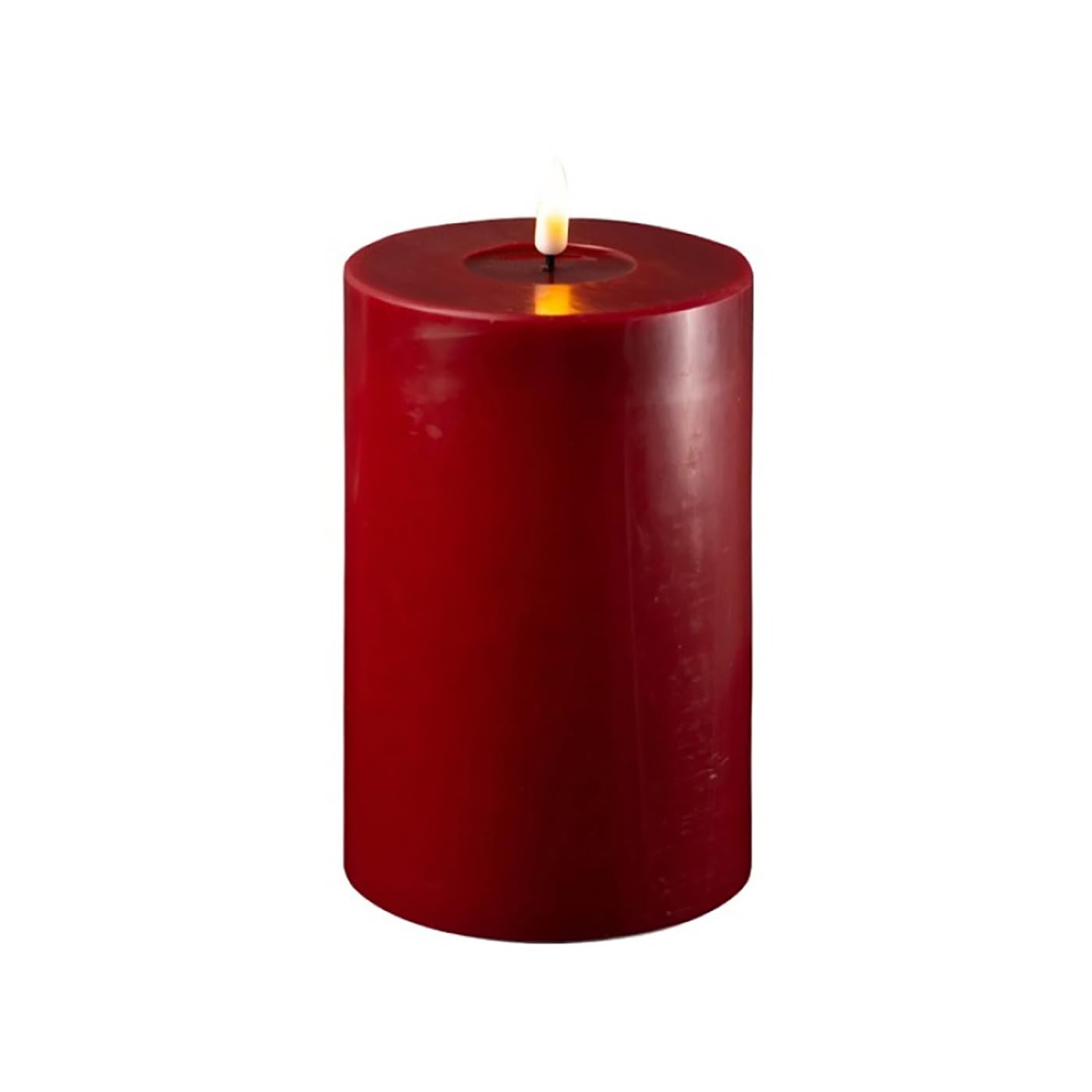 ReWu LED Kerze Deluxe Homeart, Indoor LED-Kerze mit realistischer Flamme auf einem Echtwachsspiegel, warmweißes Licht -Bordeaux 10 x 15 cm
