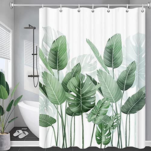 3D-Gedruckter tropischer grüner Pflanzen-Duschvorhang, Blumenlandschaft, wasserdichter Stoff, Badvorhang, Badezimmerzubehör, Dekoration 113x202cm/WxH