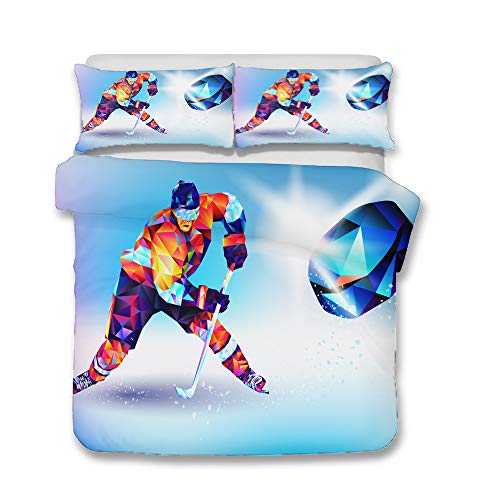 3D Sport Spiel EIS Skifahren Schießen EIS Eishockey Blau Weiß Bettwäsche Set für Mann Frau, Leidenschaft Volleyball Lila Orange Bettbezug (Sport Spiel 6,Single 135x200cm)