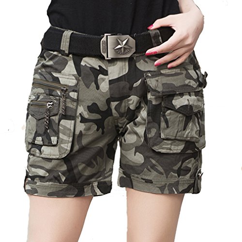emansmoer Damen Baumwolle Camo Cargo Multi-Tasche Kurze Hosen Armee Militär Combat Taktisch Casual Outdoor Shorts (Größe 30, Camo)