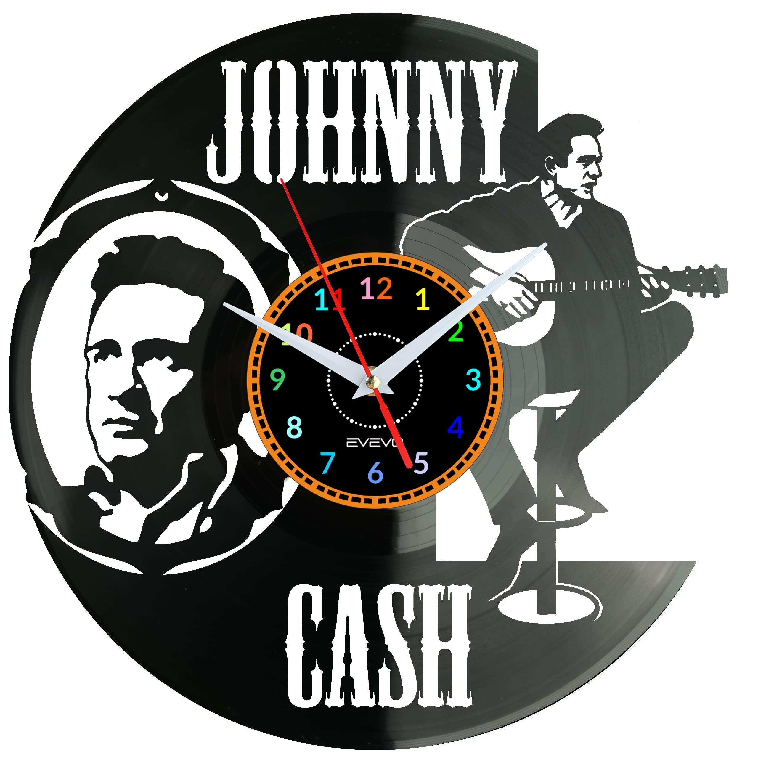 EVEVO Johnny Cash Wanduhr Vinyl Schallplatte Retro-Uhr Handgefertigt Vintage-Geschenk Style Raum Home Dekorationen Tolles Geschenk Uhr Johnny Cash