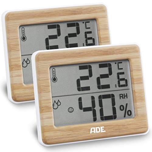 ADE Digitales Thermometer und Hygrometer für innen | Luftfeuchtigkeitsmesser | Bambus | Doppelpack